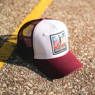 white and red fitted cap